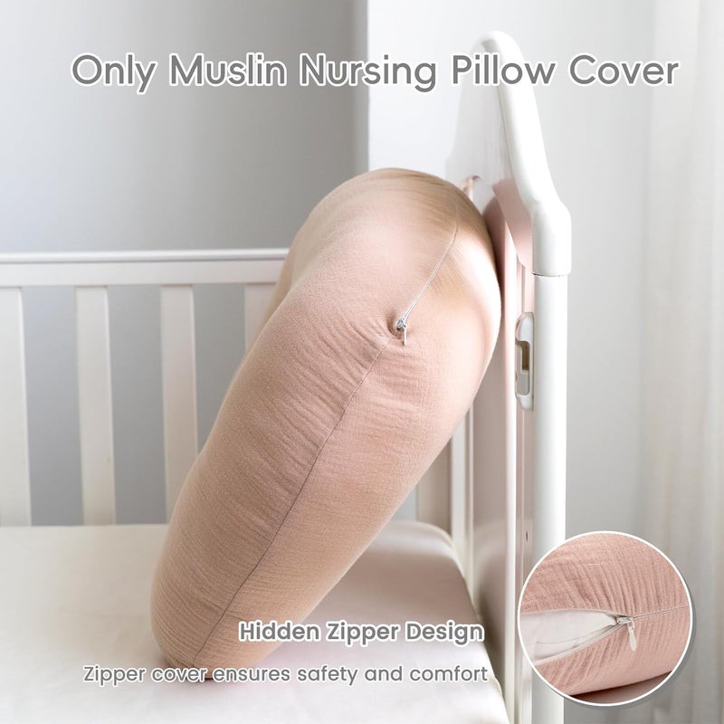 FUNUPUP Muslin Nursing Pillow Cover Compatible with Boppy Nursing Pillow, Soft Baby Nursing Covers for Breastfeeding Pillows for Boys Girls, Blush - Image 2
